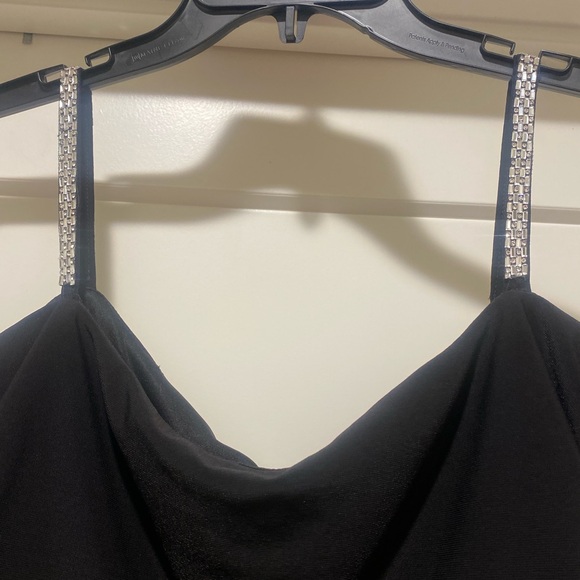 Ruched Bodice Jumpsuit w/ Cold Shoulder & Rhinestone Embellishments - Picture 4 of 6